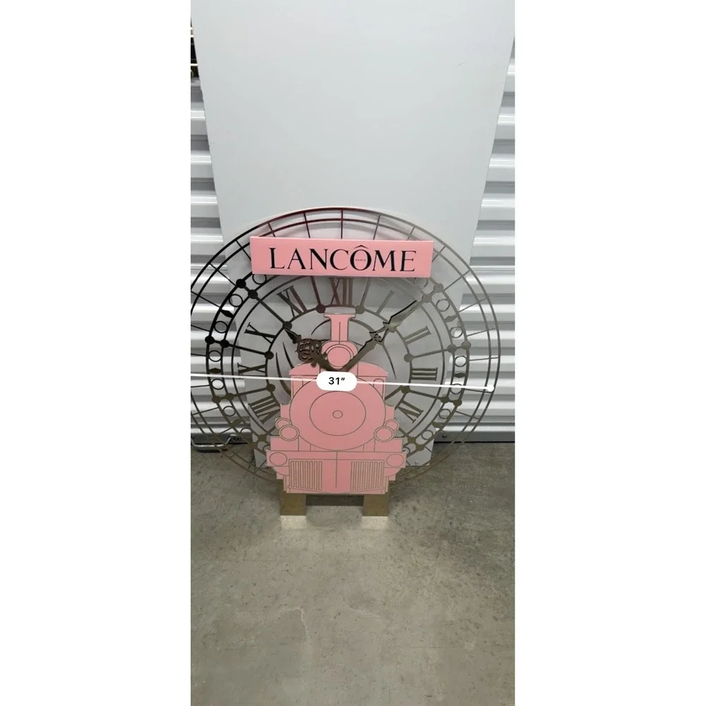 Lancome Paris Large Gold Pink Train Clock Store Display Sign 32